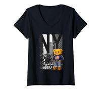 Mujer New York Teddy Bear Street Art Design - NY City Urban Bear Camiseta Cuello V