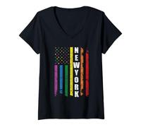 Mujer New York Us American Flag Rainbow Gay LGBT Pride Month Camiseta Cuello V