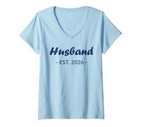 Mujer Newlywed Marriage Quote Minimalist Simple Husband EST 2026 Camiseta Cuello V