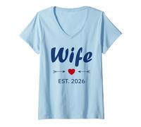 Mujer Newlywed Marriage Quote Minimalist Simple Wife EST 2026 Camiseta Cuello V