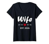 Mujer Newlywed Marriage Quote Minimalist Simple Wife EST 2026 Camiseta Cuello V