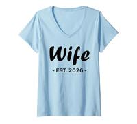 Mujer Newlywed Marriage Quote Minimalist Simple Wife EST 2026 Camiseta Cuello V
