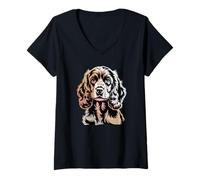 Mujer Newspaper Art English Cocker Spaniel Camiseta Cuello V