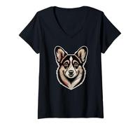 Mujer Newspaper Art Pembroke Welsh Corgi Corgis Camiseta Cuello V
