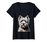 Mujer Newspaper Art West Highland White Terrier Westie Camiseta Cuello V