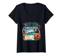 Mujer Next Stop Turks & Caicos Island Vacaciones Camiseta Cuello V