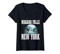 Mujer Niagara Falls New York Souvenir Waterfall Trip Grupo familiar Camiseta Cuello V