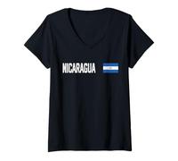 Mujer Nicaragua - Bandera Nacional Retro Envejecida con gráfico patriótico Camiseta Cuello V