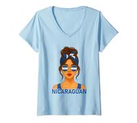 Mujer Nicaraguan Girl Nicaragua Flag Nicaraguan Girlfriend Wife Camiseta Cuello V