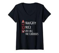 Mujer Nice Naughty Ate All The Cookies Christmas List Shirt Xmas Camiseta Cuello V