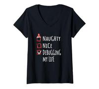 Mujer Nice Naughty Debugging My Life Christmas List Shirt Xmas Camiseta Cuello V