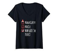 Mujer Nice Naughty Mom Said I’m Perfect Christmas List Shirt Xmas Camiseta Cuello V