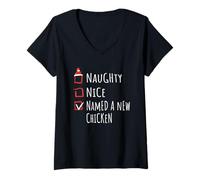 Mujer Nice Naughty Named A New Chicken Christmas List Granja Camiseta Cuello V