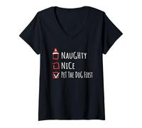 Mujer Nice Naughty Pet The Dog First Christmas List Shirt Xmas Camiseta Cuello V