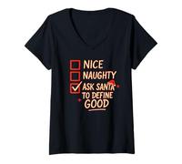 Mujer Nice Naughty Pídele a Santa Claus Que defina lo Bueno: Navidad Divertida Camiseta Cuello V