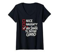 Mujer Nice Naughty Pídele a Santa Claus Que defina lo Bueno: Navidad Divertida Camiseta Cuello V
