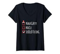 Mujer Nice Naughty Scrolled Too Long Christmas List Shirt Xmas Camiseta Cuello V
