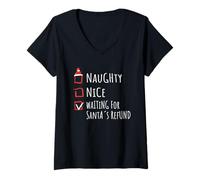 Mujer Nice Naughty Waiting For Santa’s Refund Christmas Shirt Xmas Camiseta Cuello V