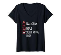 Mujer Nice Naughty Walked The Dog Twice Christmas List Shirt Xmas Camiseta Cuello V