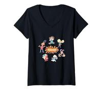 Mujer Nickelodeon 90s Icons Pastel Splash Retro Character Lineup Camiseta Cuello V