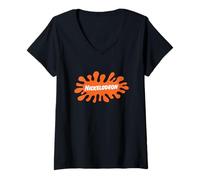 Mujer Nickelodeon Classic Orange Splat Bold Retro Logo Art Camiseta Cuello V