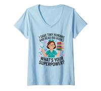 Mujer Nicu Nurse Saves Tiny Humans Lee Big Books Book Lover Camiseta Cuello V