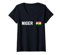 Mujer Niger Bandera Nacional Retro Desgastado Gráfico Patrió Camiseta Cuello V