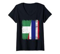 Mujer Nigeria Tailandia Media Bandera Raíces tailandesas nigerianas Camiseta Cuello V