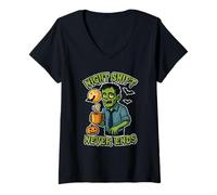 Mujer Night Shift Never Ends Zombie Camiseta Cuello V