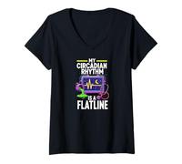 Mujer Night Shift Nurse Circadian Rhythm Flatline Humor Camiseta Cuello V