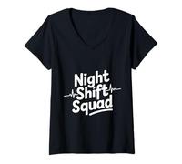 Mujer Night Shift Squad Funny Diching Healthcare EKG Heartbeat Camiseta Cuello V