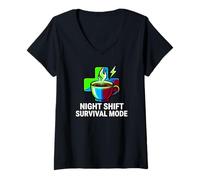 Mujer Night Shift Survival Mode Nurse Medical Coffee Camiseta Cuello V