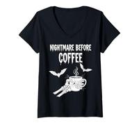 Mujer Nightmare Before Coffee Halloween Humor Camiseta Cuello V
