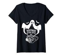 Mujer Nightmare Before Coffee Halloween Humor Camiseta Cuello V