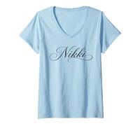 Mujer Nikki Nombre Mujeres Elegante Lindo Esposa Elegante Chica Novia GF Camiseta Cuello V