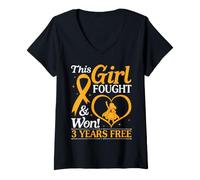 Mujer Niña luchó y ganó 3 años sin cáncer Leucemia Kid Warrior Camiseta Cuello V