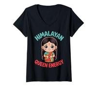 Mujer Niña nepalí Raíces nepalíes Camiseta Cuello V