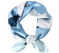 Mujer Niña Seda Artificial Bufanda Cuadrada Pañuelo Cuadrado y Pequeño Pañuelo para el Cuello Accesorio para el Cabello Pulsera Bufanda Elegante de Mujer 58×58cm - Patrón de Efecto Teñido Azul Claro