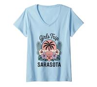 Mujer Niña Viaje Sarasota Girl Florida Travel Crew Besties Camiseta Cuello V