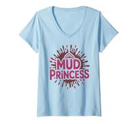 Mujer Niñas MUD Princess Run Mudda Queen Mudder Sistas Kids Sister Camiseta Cuello V
