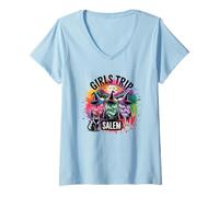 Mujer Niñas Viaje Salem Tres Brujas Gato Esqueleto Camiseta Cuello V