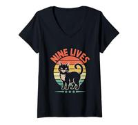 Mujer Nine Lives, amante de los gatos, felino, maullido, ama a los gatos Camiseta Cuello V