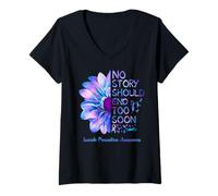Mujer Ninguna historia debería terminar demasiado pronto con la conciencia sobre la prevención del suicidio Camiseta Cuello V