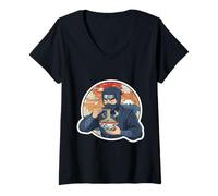 Mujer Ninja Eating Ramen Noodles Lover Traditional Japanese Art Camiseta Cuello V