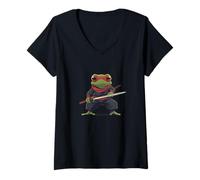 Mujer Ninja Frog en una misión secreta para los amantes de los ninjas y el karate Camiseta Cuello V