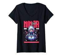 Mujer Ninja Girl Cortando a través de la Oscuridad Camiseta Cuello V
