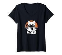 Mujer Ninja Mode Funny Cat Stealth Cartoon Animal Humor Arte Camiseta Cuello V
