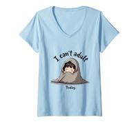 Mujer Niño Acogedor de Dibujos Animados con la Frase I Can't Adult Today Camiseta Cuello V