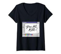 Mujer Niño Anterior a la IA: Nostalgia Throwback Gen Z del año 2000 Camiseta Cuello V