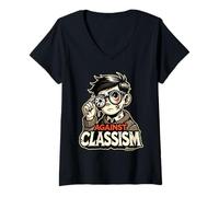 Mujer Niño con cicatrices y gafas rotas lucha contra el clasismo Camiseta Cuello V